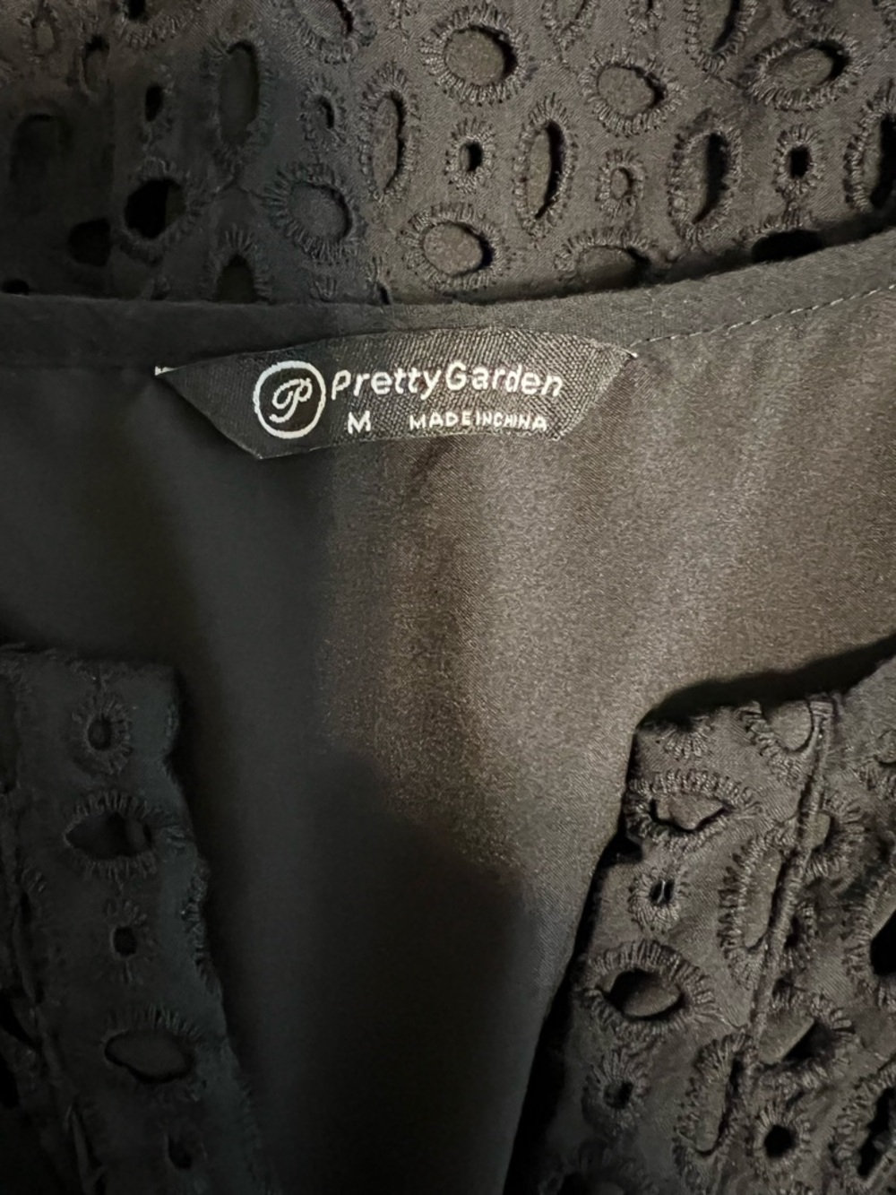 PrettyGarden Black Eyelet Dress Smocked Waist Boho Cottagecore M - Picture 5 of 8